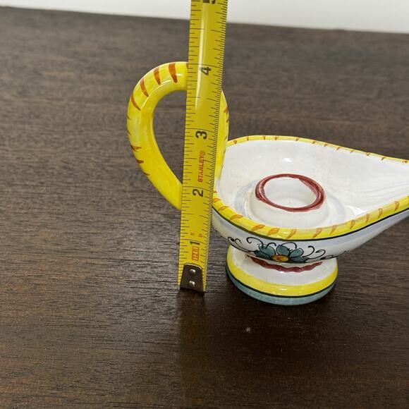 Vintage Italian Candle Holder Floral Aladdin Lamp Ceramic Hand Painted Signed - Picture 14 of 16